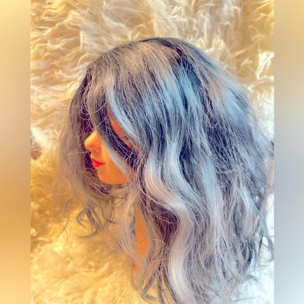 Sepia Short Wavy Salt and Pepper Bob Wig - Curly Full Cap